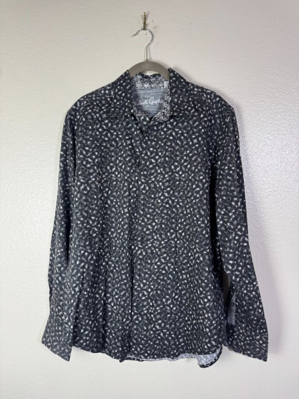 Robert Graham Abstract Geometric Long Sleeve Button Up Shirt Black White Medium